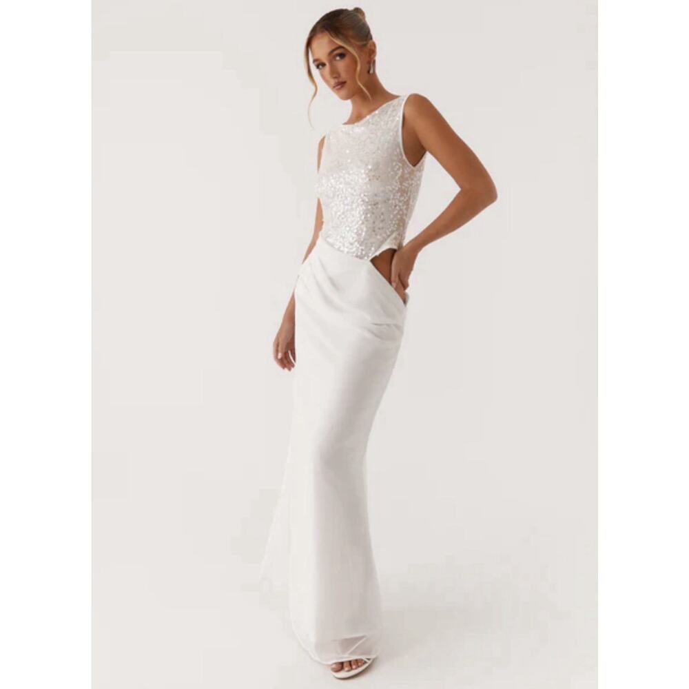 NWT Peppermayo White Sequin Bridal Maxi Cut Out Above Ground Dress 6